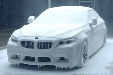 Mobil tertutup busa salju tebal