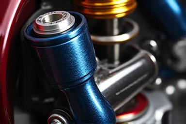 高性能コイルオーバーサスペンションのクローズアップ